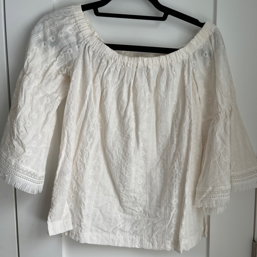 cream embroidered off the shoulder top
